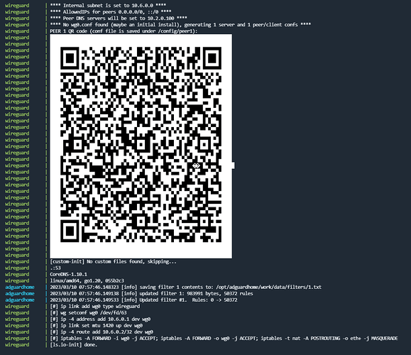QR-код пира WireGuard в терминале