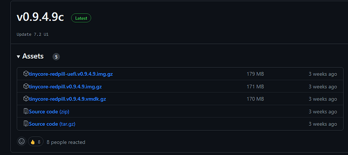 Страница релизов TinyCore RedPill на GitHub