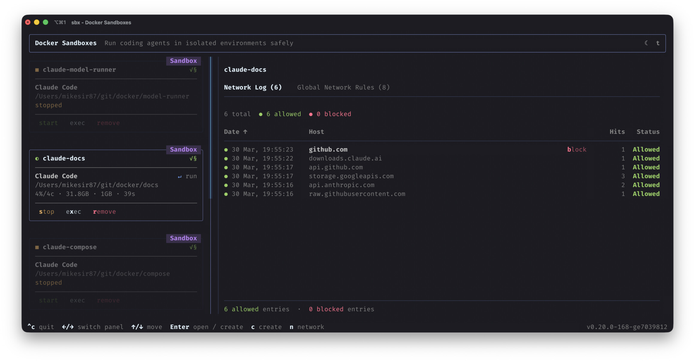 Рабочее окружение агента в Docker Sandboxes