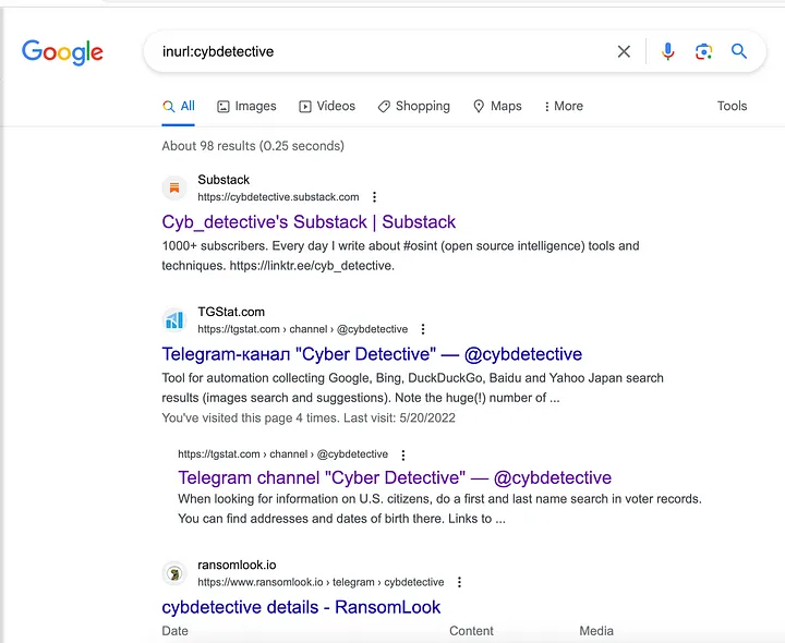 Поиск ника через оператор inurl в поисковых системах